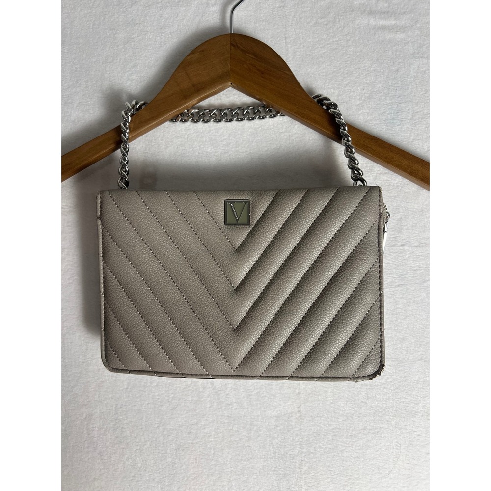 Victoria's Secret Hand Bag Sm Taupe V-Quilt Chain Strap Purse Preppy Chic